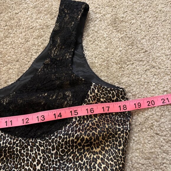 Nine West Leopard and Lace Satin Tank Top Size 10 Zipper Back Retro Fit - Picture 7 of 8